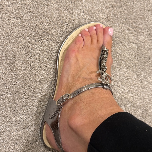 Chanel Silver Chain T-Strap Sandals - Picture 9 of 9